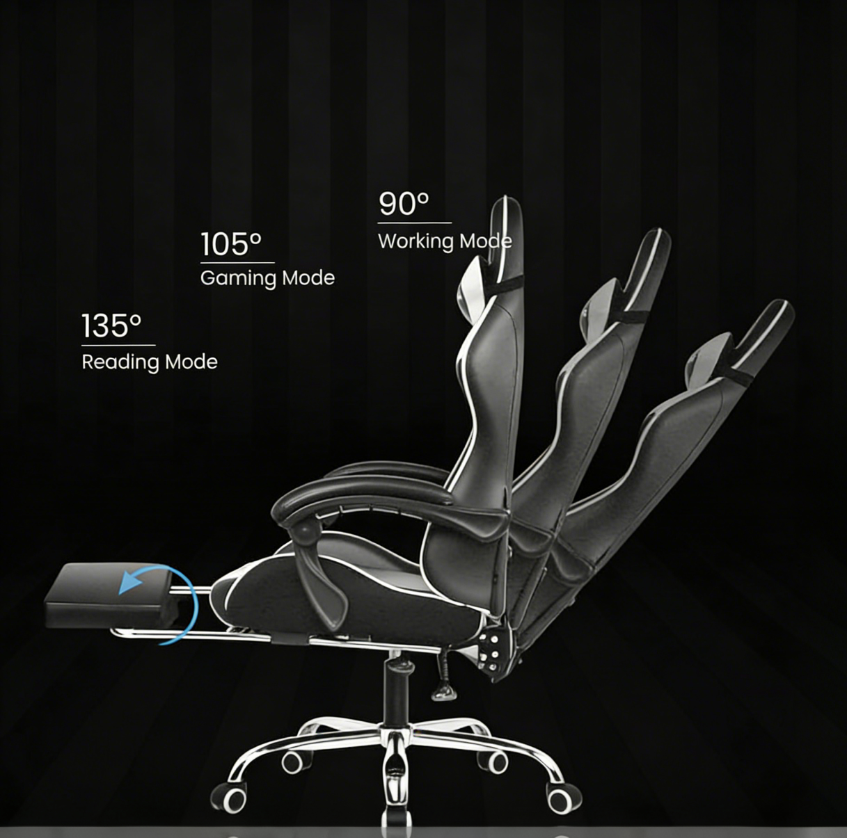 كرسي ألعاب كمبيوتر، كرسي ألعاب بظهر عالي، كرسي ألعاب إلكتروني مريح مع ميلان زاوي كبير وضبط ارتفاع، مع وسادة للرقبة والخصر