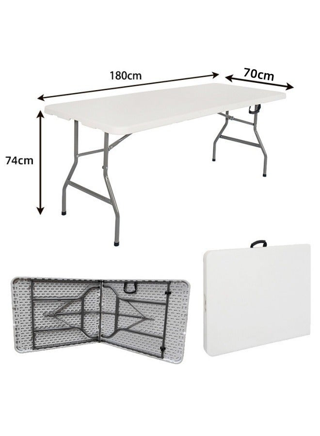طاولة التخييم المحمولة القابلة للطي -طاولة نزهات بيضاء مقاومه للماء 180×70×74 سم مع أقفال فولاذية للسفر في الهواء الطلق والمناسبات الداخلية