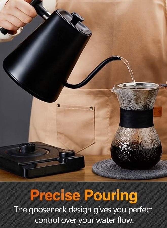 غلاية قهوة بروتيل معقوفة V60 غلاية قهوة 1000 مل 1200 وات مقبض طاقة لضبط درجة الحرارة مع شاشة رقمية عزل تلقائي لدرجة الحرارة من الفولاذ المقاوم للصدأ للمنزل والمكتب والمهاجع