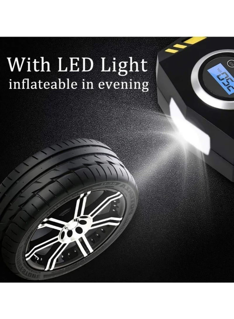 منفاخ إطارات السيارة الرقمي ضاغط هواء مع توقف تلقائي وإضاءة LED 12 فولت مضخة هواء محمولة سريعة للسيارة والدراجة النارية ومرتبة هوائية كروية