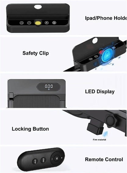 جهاز جري كهربائي احترافي 1.75 حصان قابل للطي 2 في 1 يتحمل 100 كيلو مع ميل يدوي مستويين وريموت كنترول مجهز بحامل آيباد وعجلات للحركة السهلة للاستخدام المنزلي واللياقة البدنية