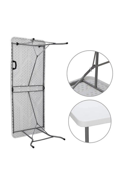 طاولة التخييم المحمولة القابلة للطي -طاولة نزهات بيضاء مقاومه للماء 180×70×74 سم مع أقفال فولاذية للسفر في الهواء الطلق والمناسبات الداخلية