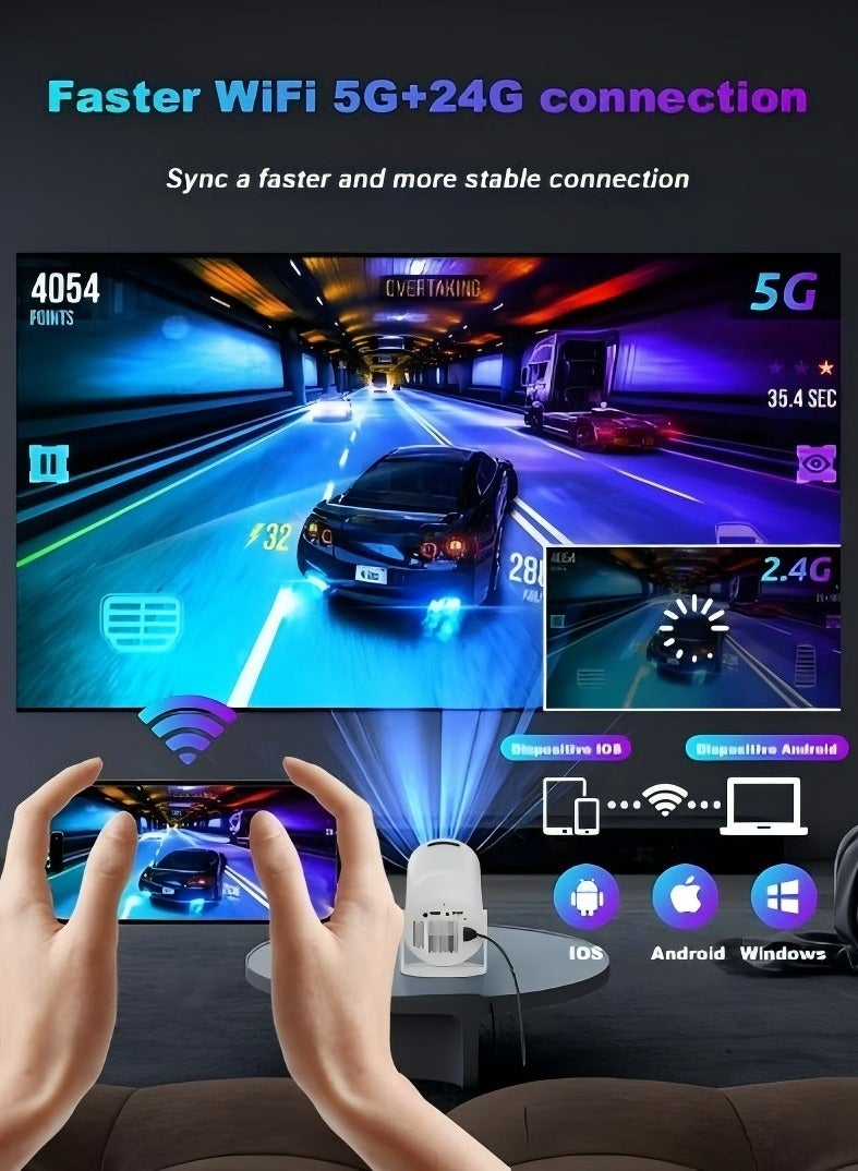 جهاز عرض محمول صغير بدقة 4K أندرويد 11 ,واي فاي 5G، بلوتوث 5.0 ,8000 لومن ,تصحيح تلقائي, جهاز عرض للهاتف والمنزل