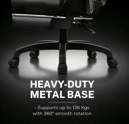 كرسي ألعاب كمبيوتر بقاعدة فولاذية ، كرسي ألعاب بظهر عالي، كرسي ألعاب إلكتروني مريح مع ميلان زاوي كبير وضبط ارتفاع، مع وسادة للرقبة والخصر والساق  سم جلد أسود