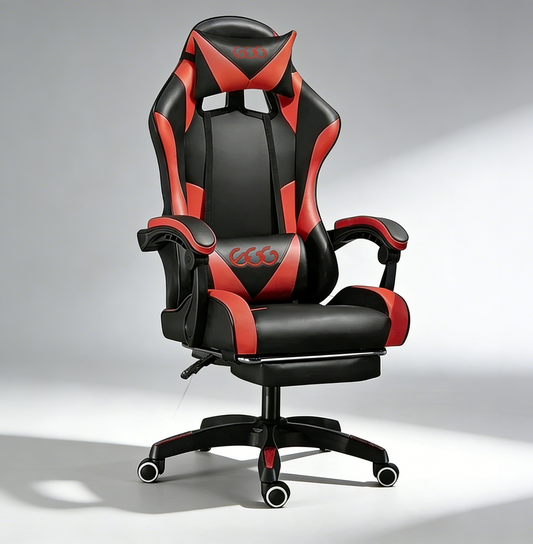 كرسي ألعاب كمبيوتر، كرسي ألعاب بظهر عالي، كرسي ألعاب إلكتروني مريح مع ميلان زاوي كبير وضبط ارتفاع، مع وسادة للرقبة والخصر والساق  سم جلد أسود