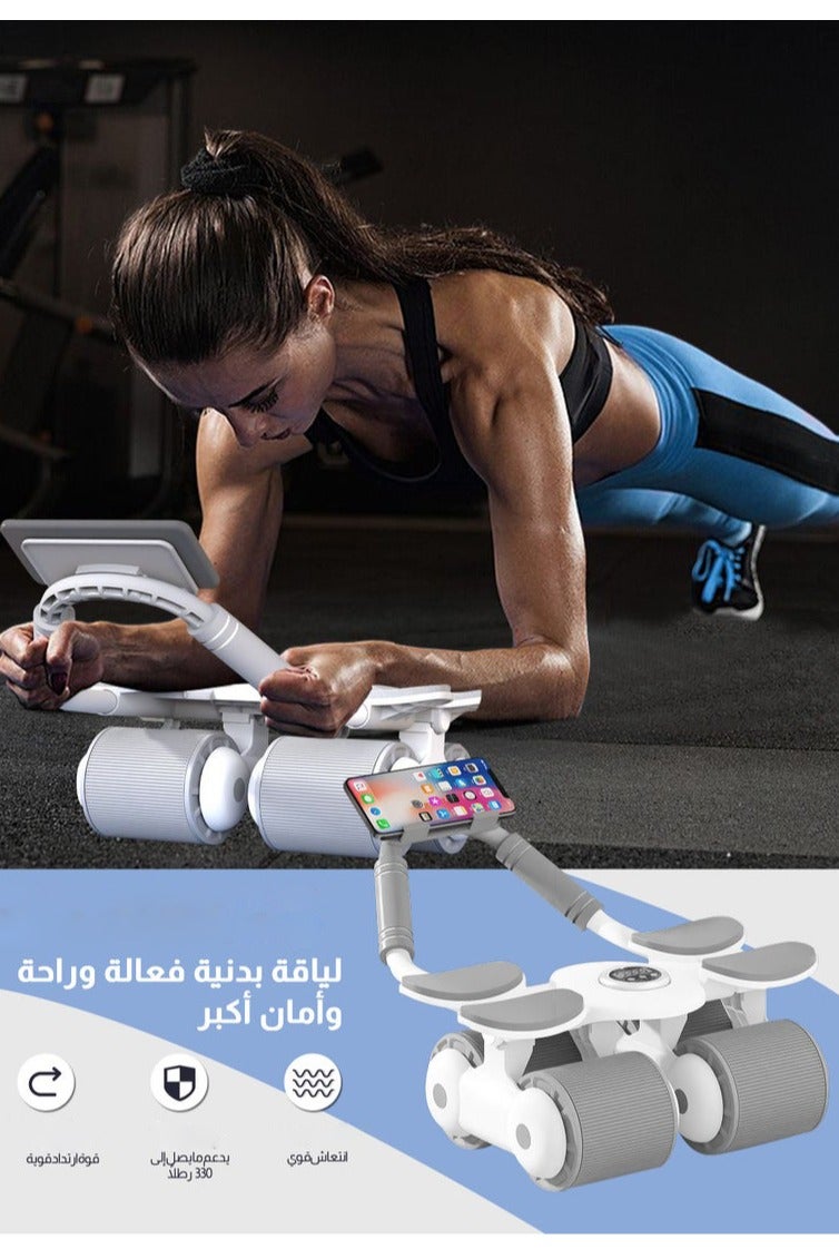 عجلة بطن بآلية ارتداد تلقائي مع مساند للمرفق ومؤقت، للجنسين، أبيض