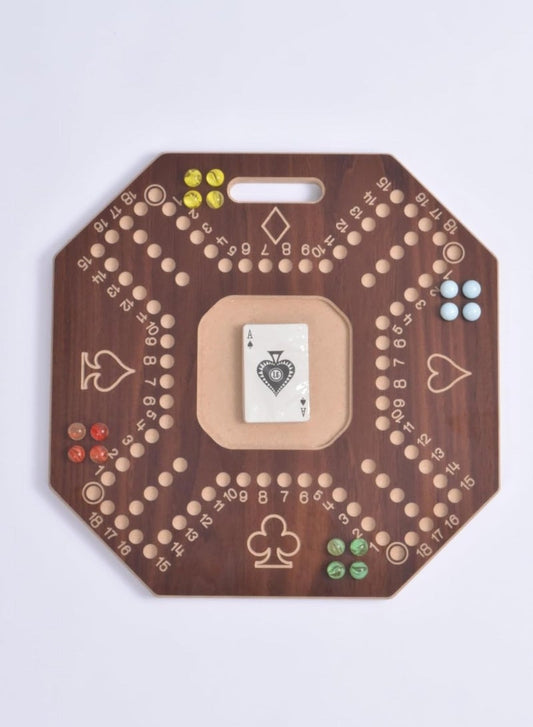 لعبة جاكارو الخشبية البنية مع حقيبة حمل قوية للعب الاستراتيجي، لعبة جاكارو خشبية لأربعة لاعبين مع كرات زجاجية وبطاقات، لعبة جاكارو خشبية بحجم ٤٥×٤٥ سم