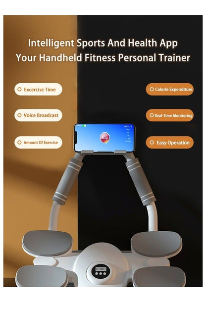 عجلة بطن بآلية ارتداد تلقائي مع مساند للمرفق ومؤقت، للجنسين، أبيض