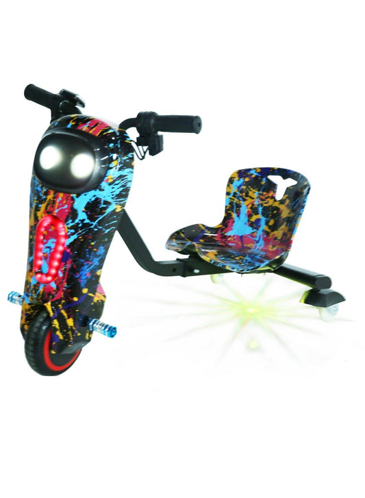 لعبة سكوتر دريفت كهربائي صغير، يتحمل حتى 80 كيلوغرامًا، مع دواسة عالية الطاقة 36 فولت، 250 واط، ومجهز بـ 3 عجلات وملحقات أمان.