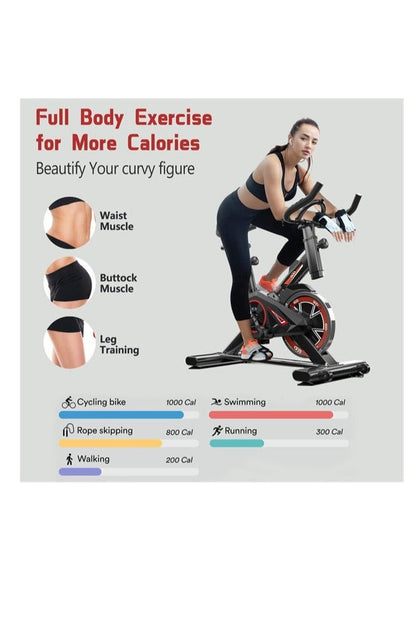 دراجة تمارين منزلية فاخرة مع غطاء حماية كامل للعجلة الدوارة، شاشة LCD احترافية ومقاومة مغناطيسية عالية، قدرة تحمل 300 رطل، تصميم عجلات فائق الهدوء يمكن حتى للنساء تحريكها بسهولة، تخزين مريح موفر للمساحة