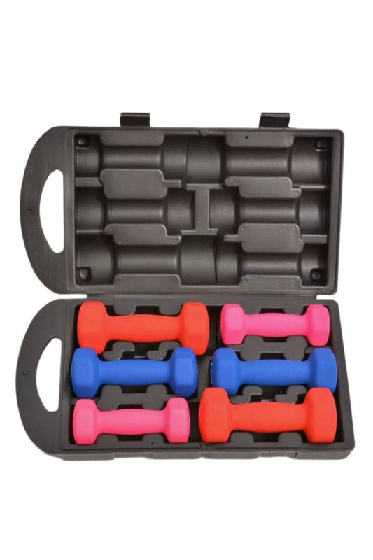طقم دمبل من الحديد الزهر الصلب مكسو بمسحوق وزنه 6 كيلوغرامات، ومجموعة لياقة بدنية عائلية من الدمبل المكسو بمسحوق، مع طلاء مطاطي وطلاء ملون على الدمبل الصغيرة