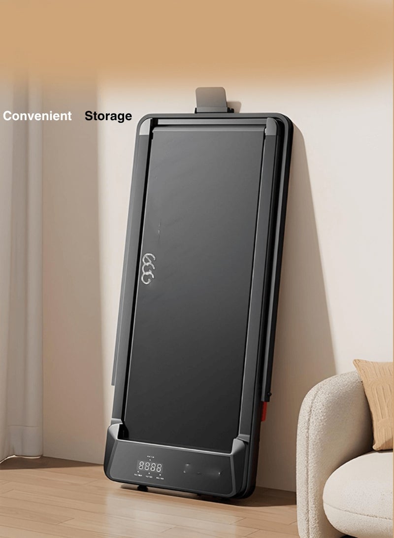 جهاز جري كهربائي احترافي 1.75 حصان قابل للطي 2 في 1 يتحمل 100 كيلو مع ميل يدوي مستويين وريموت كنترول مجهز بحامل آيباد وعجلات للحركة السهلة للاستخدام المنزلي واللياقة البدنية