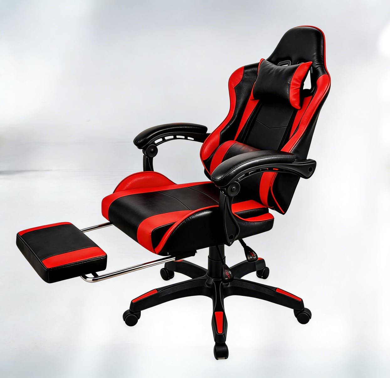 كرسي ألعاب كمبيوتر، كرسي ألعاب بظهر عالي، كرسي ألعاب إلكتروني مريح مع ميلان زاوي كبير وضبط ارتفاع، مع وسادة للرقبة والخصر والساق  سم جلد أسود