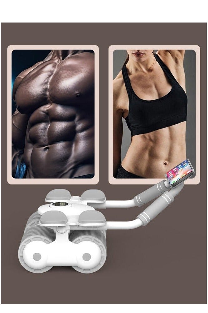 عجلة بطن بآلية ارتداد تلقائي مع مساند للمرفق ومؤقت، للجنسين، أبيض