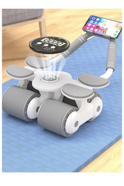 عجلة بطن بآلية ارتداد تلقائي مع مساند للمرفق ومؤقت، للجنسين، أبيض