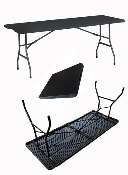 طاولة سوداء قابلة للطي 180x70*74 سم طاولة متنقلة للتخييم، خفيفة الوزن ومتينة للرحلات الخارجية
