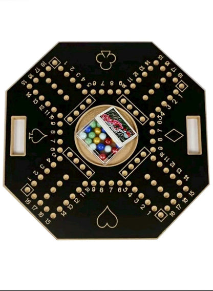 لعبة جاكارو خشبية سوداء مع حقيبة حمل قوية للتخطيط الاستراتيجي، لعبة جاكارو خشبية لأربعة لاعبين مع كرات زجاجية وبطاقات، لعبة جاكارو خشبية 43×43 سم