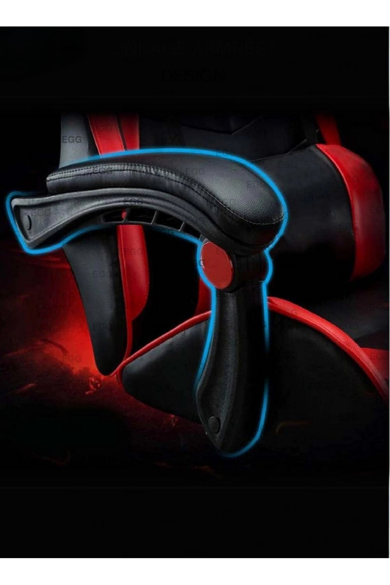 كرسي ألعاب مع تدليك كرسي كمبيوتر، كرسي ألعاب بظهر عالي، كرسي ألعاب إلكتروني مريح مع ميلان زاوي كبير وضبط ارتفاع، مع وسادة للرقبة والخصر والساق 122x64x64 سم جلد أحمر