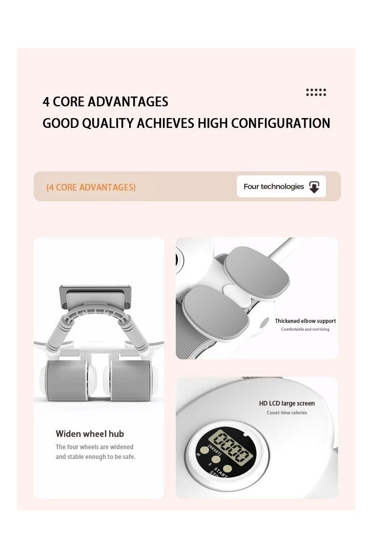 عجلة بطن بآلية ارتداد تلقائي مع مساند للمرفق ومؤقت، للجنسين، أبيض