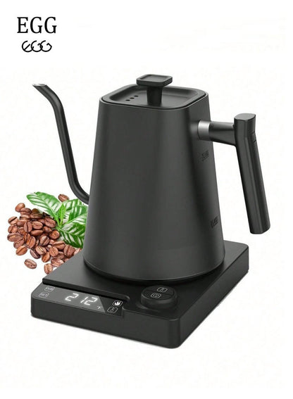 غلاية قهوة بروتيل معقوفة V60 غلاية قهوة 1000 مل 1200 وات مقبض طاقة لضبط درجة الحرارة مع شاشة رقمية عزل تلقائي لدرجة الحرارة من الفولاذ المقاوم للصدأ للمنزل والمكتب والمهاجع