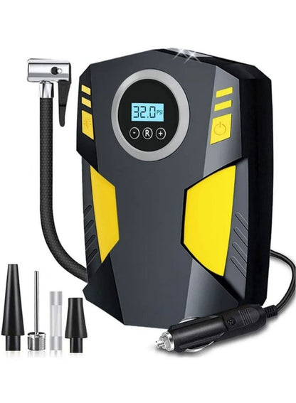 منفاخ إطارات السيارة الرقمي ضاغط هواء مع توقف تلقائي وإضاءة LED 12 فولت مضخة هواء محمولة سريعة للسيارة والدراجة النارية ومرتبة هوائية كروية