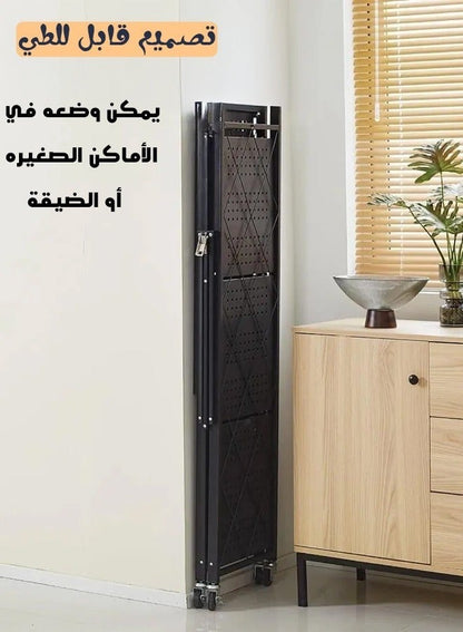 حامل تخزين للمطبخ حديد و وحدة ارفف تخزين معدنية قوية على عربة متحركة للكراج والمطبخ والقبو والمخزن ، رف تخزين قابل للطي , رفوف تخزين و منظمات مطبخ قابلة للطي بأربع طبقات سميكة مع عجلات ،ادراج تخزين بسعة كبيرة ، لون اسود