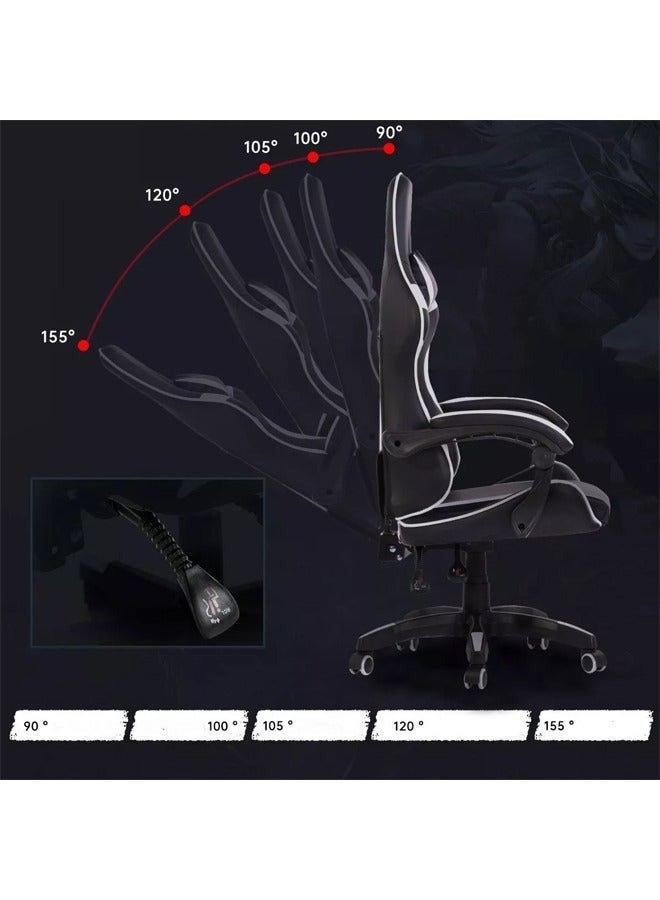 كرسي ألعاب رياضي إلكتروني قابل للتعديل,كرسي كمبيوتر مكتبي من الجلد, كرسي قيمنق مريح , كرسي داعم للفقرات القطنية مريح مع مسند ذراع ومسند مريح للرأس مع مسند للقدمين، دوران 360 درجة، أسود