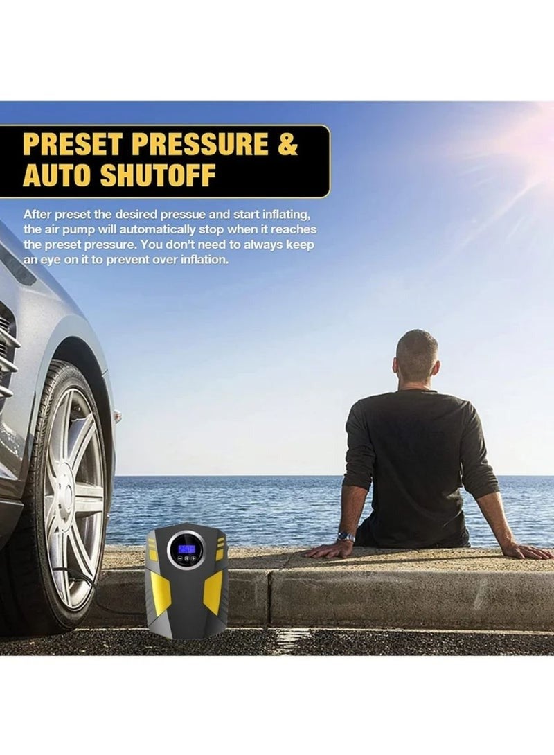 منفاخ إطارات السيارة الرقمي ضاغط هواء مع توقف تلقائي وإضاءة LED 12 فولت مضخة هواء محمولة سريعة للسيارة والدراجة النارية ومرتبة هوائية كروية