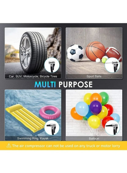 منفاخ إطارات السيارة الرقمي ضاغط هواء مع توقف تلقائي وإضاءة LED 12 فولت مضخة هواء محمولة سريعة للسيارة والدراجة النارية ومرتبة هوائية كروية