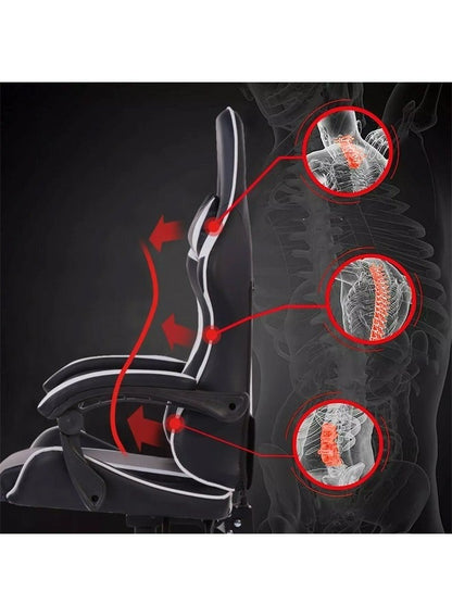 كرسي ألعاب رياضي إلكتروني قابل للتعديل,كرسي كمبيوتر مكتبي من الجلد, كرسي قيمنق مريح , كرسي داعم للفقرات القطنية مريح مع مسند ذراع ومسند مريح للرأس مع مسند للقدمين، دوران 360 درجة، أسود