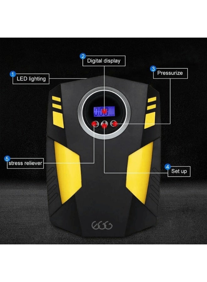 منفاخ إطارات السيارة الرقمي ضاغط هواء مع توقف تلقائي وإضاءة LED 12 فولت مضخة هواء محمولة سريعة للسيارة والدراجة النارية ومرتبة هوائية كروية