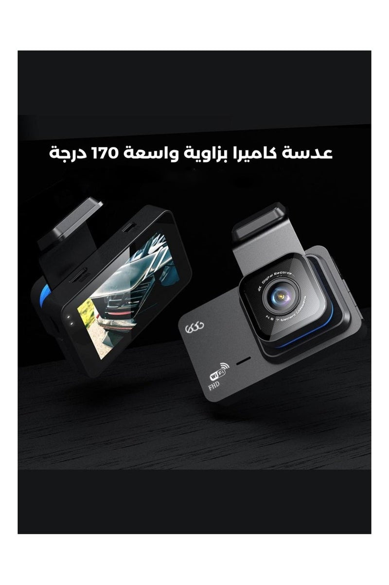 كاميرا مراقبة للسيارة بعدسة مزدوجة مع واي فاي وGPS ومستشعر حركة ورؤية ليلية ومراقبة للسيارة المتوقفة وتسجيل على مدار 24 ساعة بزاوية 170° أمامية و140° خلفية