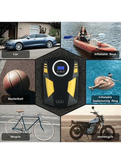 منفاخ إطارات السيارة الرقمي ضاغط هواء مع توقف تلقائي وإضاءة LED 12 فولت مضخة هواء محمولة سريعة للسيارة والدراجة النارية ومرتبة هوائية كروية