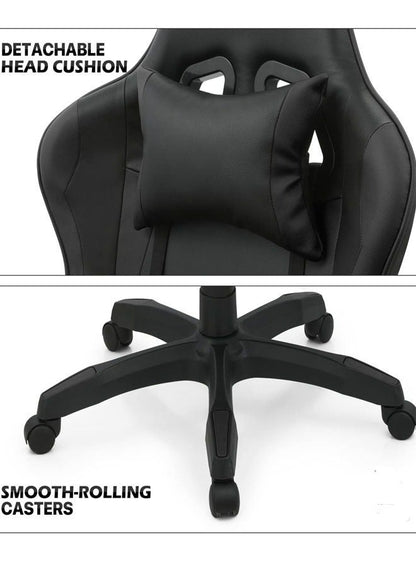 كرسي ألعاب رياضي إلكتروني قابل للتعديل,كرسي كمبيوتر مكتبي من الجلد, كرسي قيمنق مريح , كرسي داعم للفقرات القطنية مريح مع مسند ذراع ومسند مريح للرأس مع مسند للقدمين، دوران 360 درجة، أسود