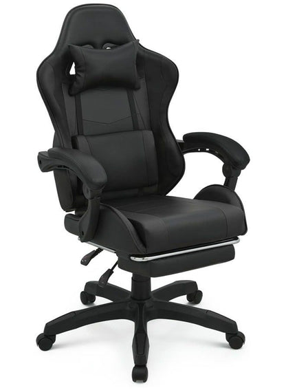 كرسي ألعاب رياضي إلكتروني قابل للتعديل,كرسي كمبيوتر مكتبي من الجلد, كرسي قيمنق مريح , كرسي داعم للفقرات القطنية مريح مع مسند ذراع ومسند مريح للرأس مع مسند للقدمين، دوران 360 درجة، أسود