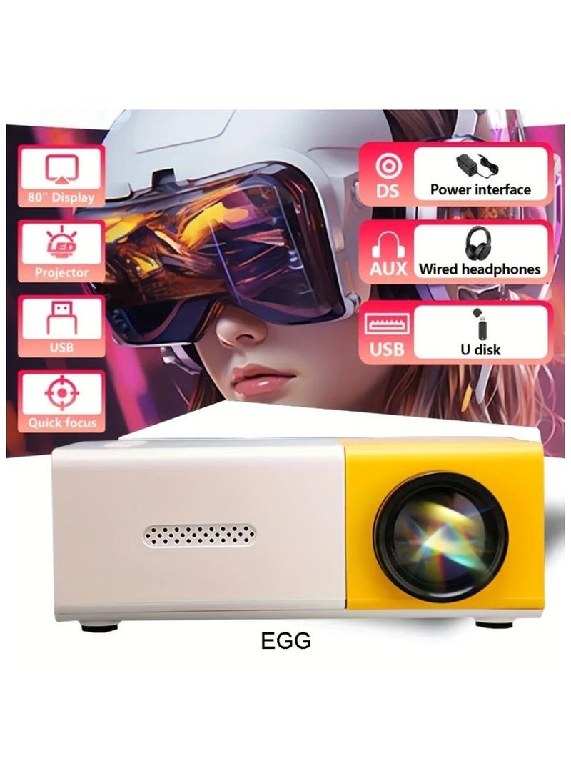 جهاز عرض عالي الوضوح 1080P LED مكتب منزلي صغير محمول، جهاز عرض عالي الدقة، طاقة منخفضة وتبديد حرارة فائق، مشغل فيديو كامل التنسيق: MP4، RMVB، إلخ، يدعم الوسائط المتعددة، مناسب لمختلف فتحات الاتصال