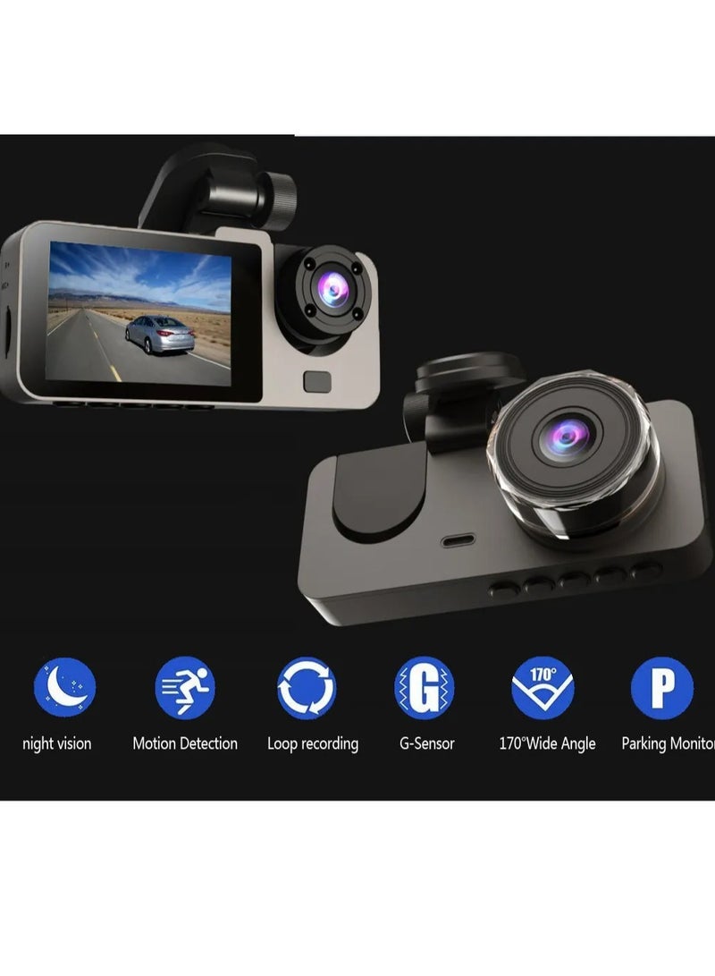 Dash Cam 4k Front and 1080P Rear Camera, 32GB Memory Card, 360° FHD 3-Channel Car Dash Cam, Built-in 2.0 Inch IPS Car Camera, Wide Angle and Night Vision | G Sensor and Loop Recording | WDR | App Co