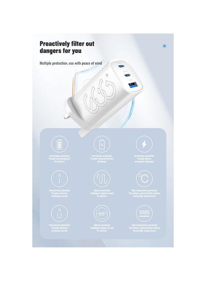 شاحن حائط سريع بمنفذ USB من نوع C بقوة 65 واط، متوافق مع ماك بوك برو/إير، إتش بي/ديل/لينوفو، آيباد برو/إير، آيفون 15 برو ماكس، جالكسي إس 24