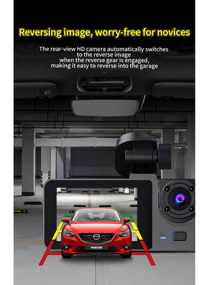 Dash Cam 4k Front and 1080P Rear Camera, 32GB Memory Card, 360° FHD 3-Channel Car Dash Cam, Built-in 2.0 Inch IPS Car Camera, Wide Angle and Night Vision | G Sensor and Loop Recording | WDR | App Co