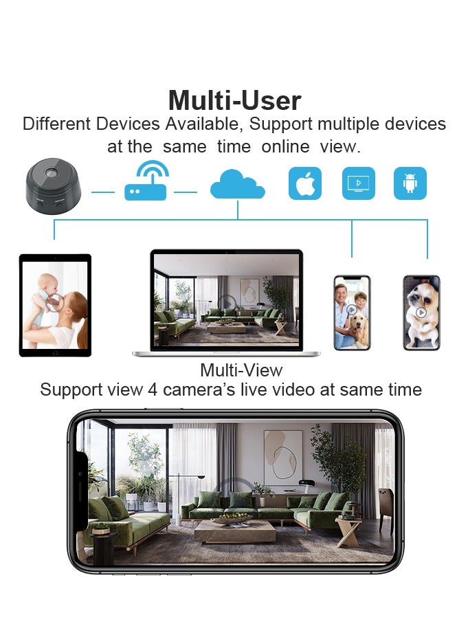 كاميرا واي فاي صغيرة كاميرا صغيرة مراقبة عن بعد أمن المنزل 1080 بكاميرا الأشعة تحت الحمراء كاميرا لاسلكية كاميرا تتبع ذكية مع الرؤية الليلية وكشف الحركة للاستخدام الداخلي والخارجي