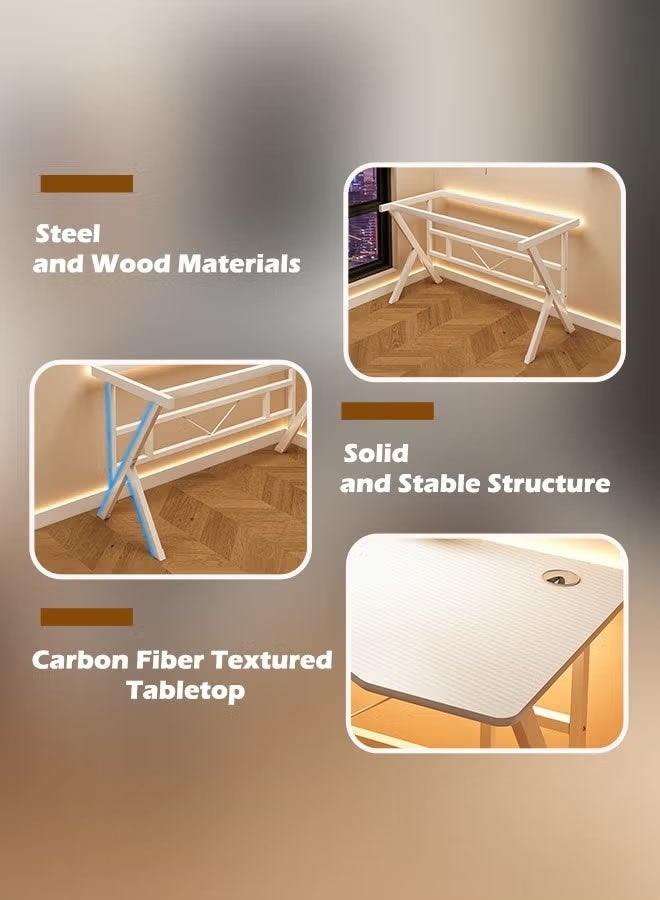 أبيض (140*60*75 cm) طاولة ألعاب ومكتب قيمنق وألعاب وطاولة مكتبيه منزليه , مكتب وطاولة كمبيوتر بسطح من ألياف الكربون على شكل حرف K ذات جودة عاليه وسهلة التركيب