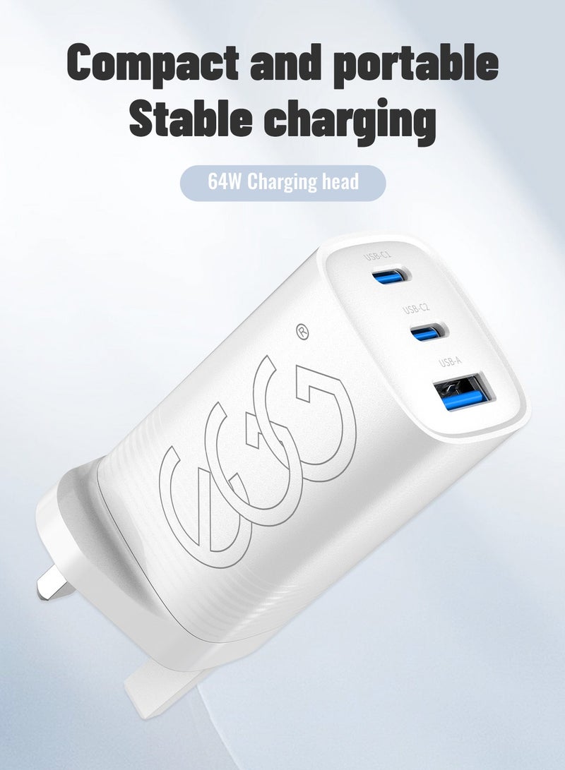 شاحن حائط سريع بمنفذ USB من نوع C بقوة 65 واط، متوافق مع ماك بوك برو/إير، إتش بي/ديل/لينوفو، آيباد برو/إير، آيفون 15 برو ماكس، جالكسي إس 24