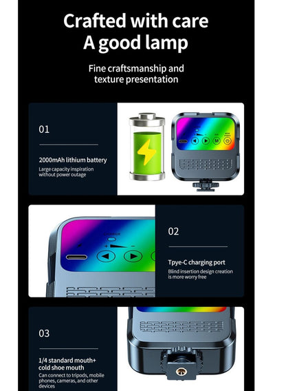 مقطع ضوء التصوير الفوتوغرافي للهاتف والكمبيوتر ، ضوء الفيديو، لوحة ضوء حشو كاميرا LED المحمولة القابلة لإعادة الشحن، ضوء الهاتف المحمول LED للجيب، قابلة للتعتيم 3 تأثيرات الإضاءة، زاوية تعديل 180 درجة، مؤتمر إضاءة الفيديو، TikTok، YouTube