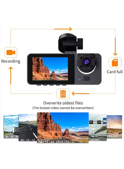 Dash Cam 4k Front and 1080P Rear Camera, 32GB Memory Card, 360° FHD 3-Channel Car Dash Cam, Built-in 2.0 Inch IPS Car Camera, Wide Angle and Night Vision | G Sensor and Loop Recording | WDR | App Co