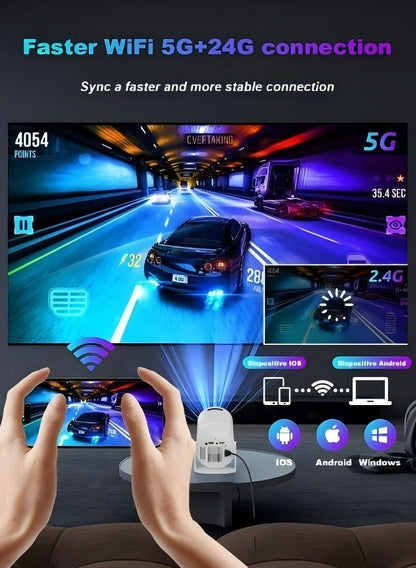 جهاز عرض محمول صغير بدقة 4K أندرويد 11 ,واي فاي 5G، بلوتوث 5.0 ,8000 لومن ,تصحيح تلقائي, جهاز عرض للهاتف والمنزل